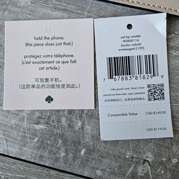 Kate Spade New York Staci Beige Black Leather L Zip Wristlet w Strap Size M EUC - Picture 6 of 10